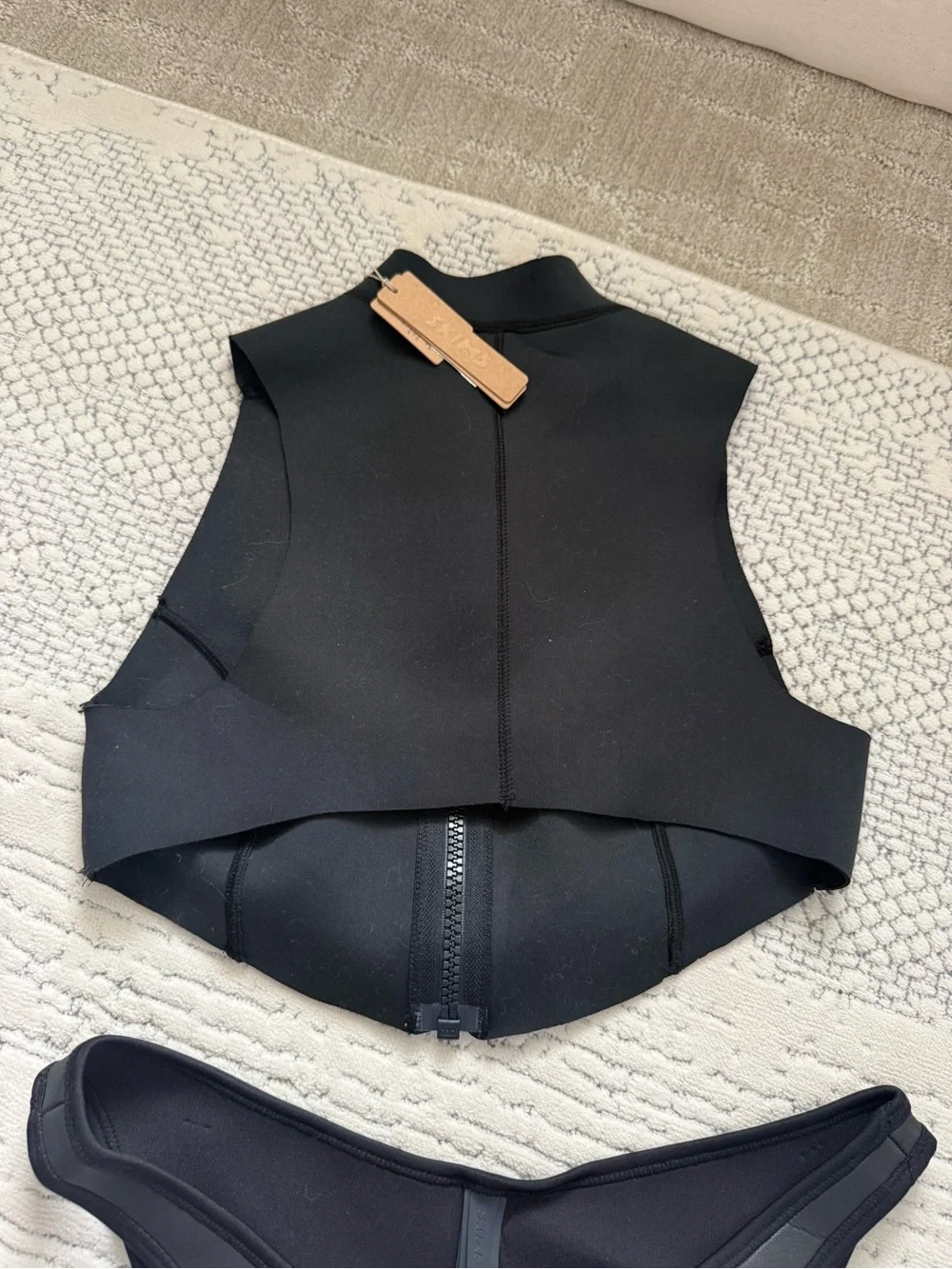 SKIMS Black Zip-Front Crop Swim Vest with High-Cut Bikini Bottoms